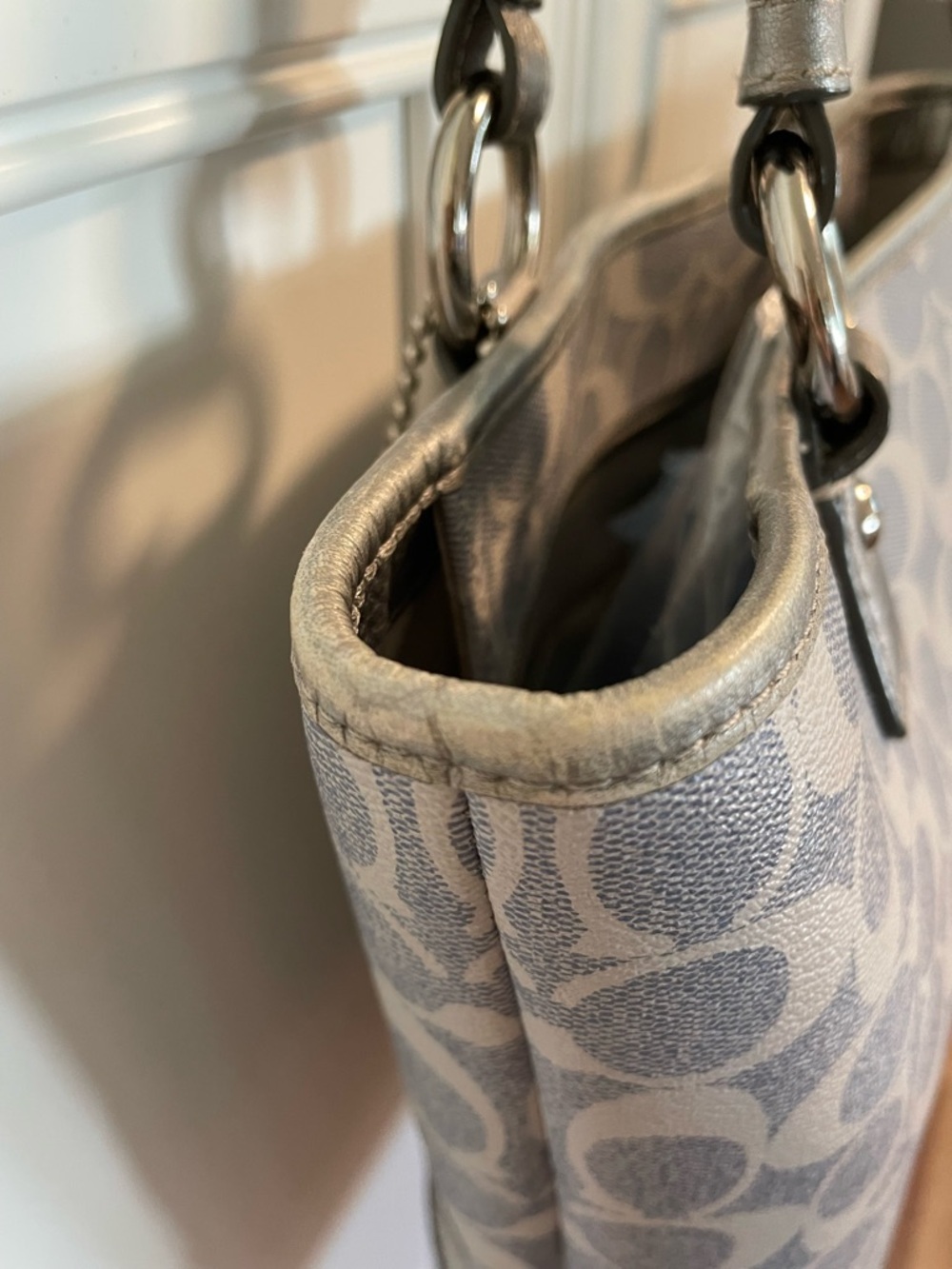 Coach light blue gray Signature Tote with Metallic Trim - Picture 10 of 16